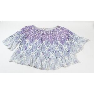 Style & Co Blouse Women XL Purple Blue Medallion Print Bell Sleeve Ruffle Hem